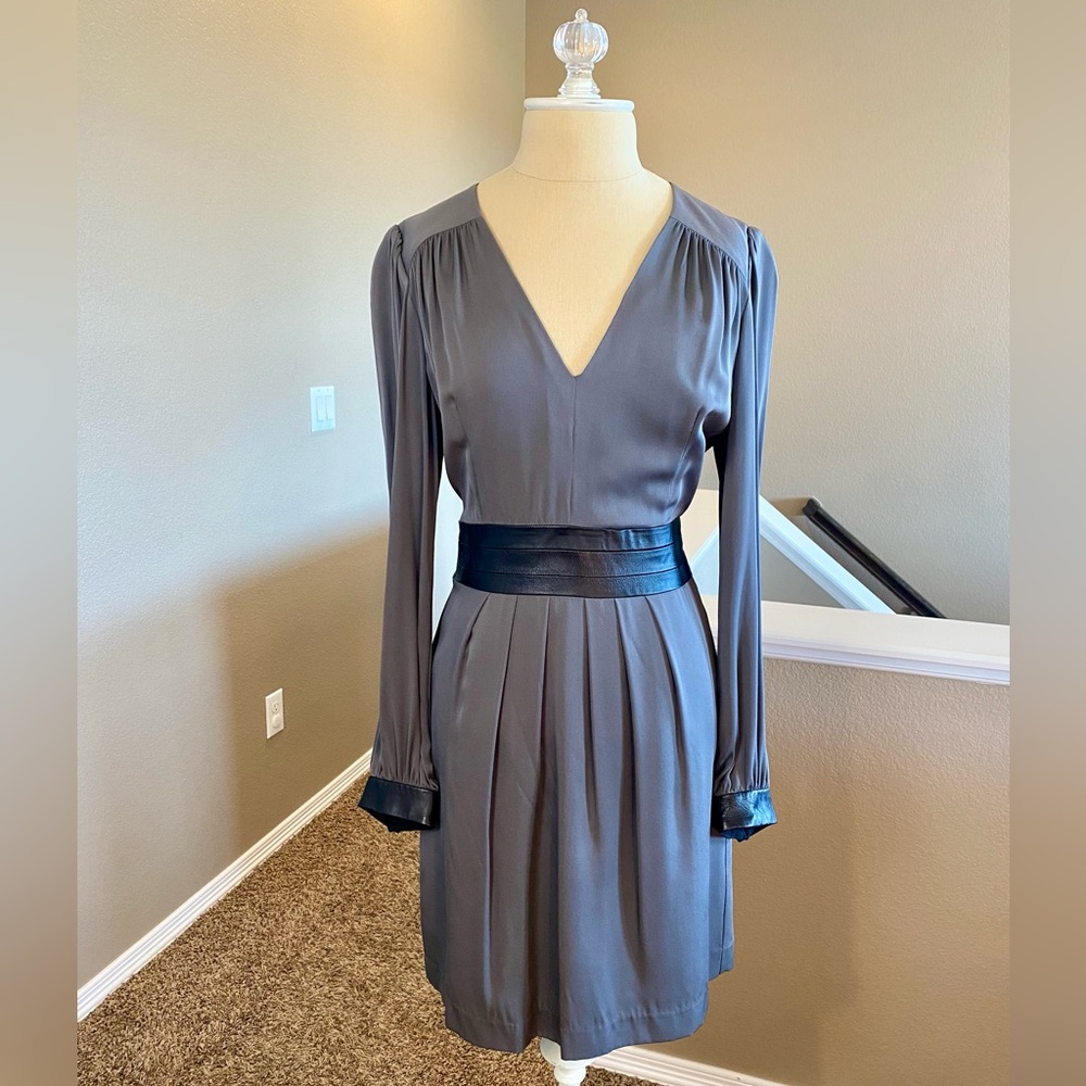 NWOT Milly V-neck Silk Leather Dress